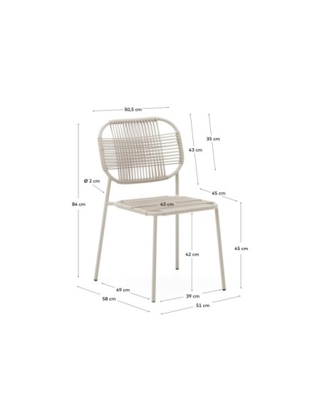 Silla de exterior apilable Talaier de cuerda sintética y acero galvanizado acabado beige - Kave Home