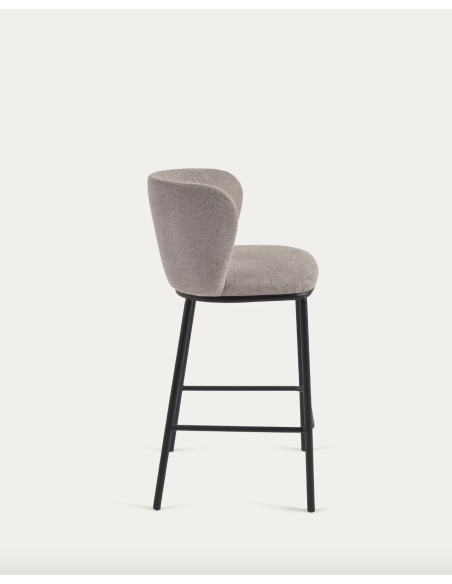 Taburete Ciselia 65 cm chenilla marrón claro/acero negro - Kave Home