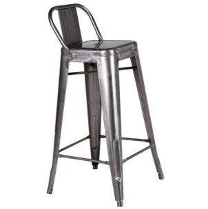 Taburete alto metal URAL SQUARE Negro con respaldo inspiración Tolix