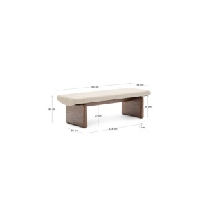 Banco Topaz de chenilla beige y madera maciza de fresno... 2