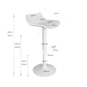 Taburete Alto ANVED 95 cm, Metal / Plástico Blanco. Vackart 2