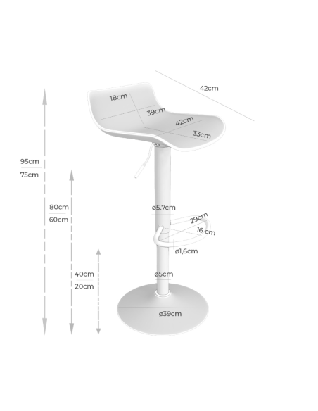 Taburete Alto ANVED 95 cm, Metal / Plástico Blanco