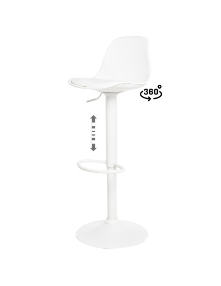 Taburete Alto Regulable EMIL 62/82 cm, Metal / PU Blanco