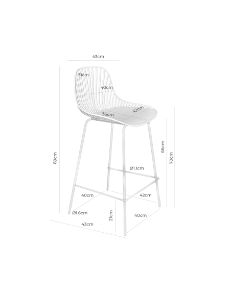 Taburete Alto SKÅL 70 cm, Metal / Polipropileno Beige