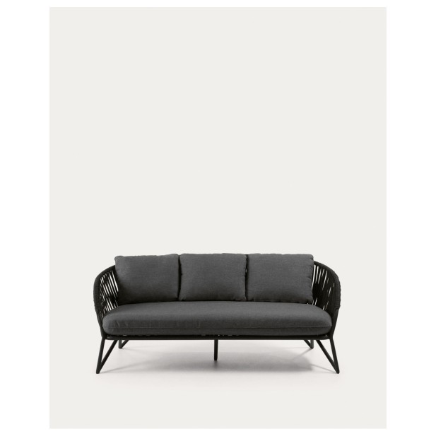 Sofá Branzie 3 plazas de cuerda negro 180 cm - Kave Home