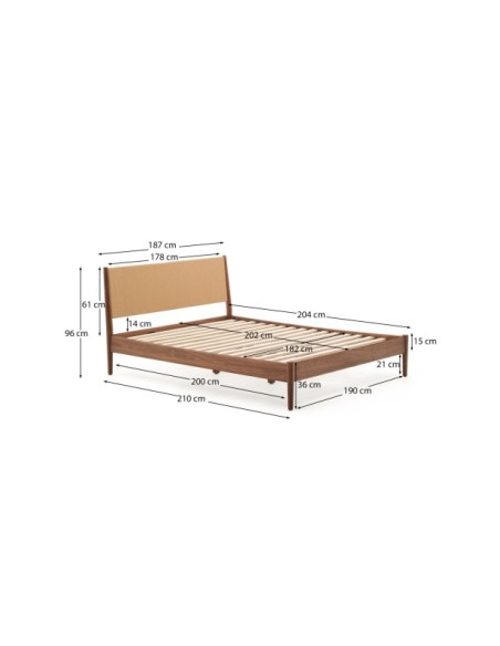 Cama Elan de chapa y madera maciza de nogal con cuerda 180 x 200 cm FSC Mix Credit - Kave Home