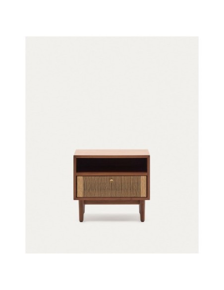 Mesita de noche Elan de chapa y madera maciza de nogal con cuerda 51x45cm FSC Mix Credit - Kave Home