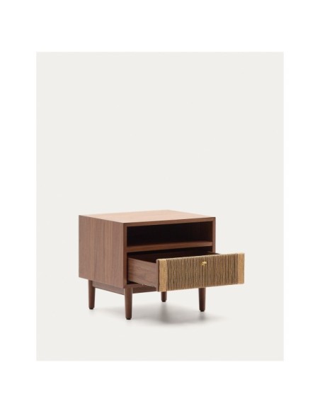 Mesita de noche Elan de chapa y madera maciza de nogal con cuerda 51x45cm FSC Mix Credit - Kave Home