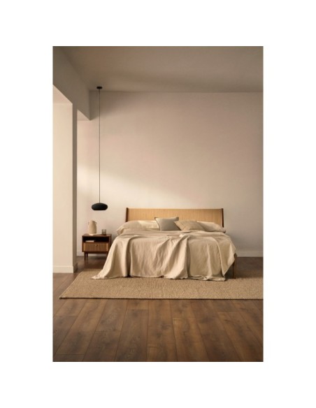 Mesita de noche Elan de chapa y madera maciza de nogal con cuerda 51x45cm FSC Mix Credit - Kave Home