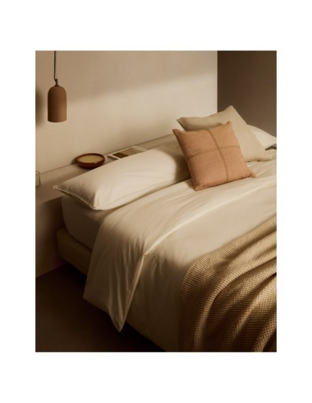 Set Sifinia fundas nórdica y de almohada 100% algodón percal flecos crudo cama 90 cm - Kave Home