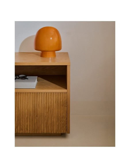 Mesita de noche Helvine 1 cajón de chapa de roble 60 x 52 cm FSC 100% - Kave Home