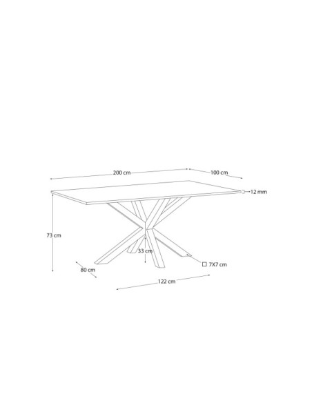 Mesa Argo de cristal y patas de acero acabado negro 200 x 100 cm - Kave Home