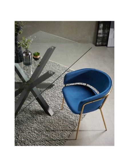 Mesa Argo de cristal y patas de acero acabado negro 200 x 100 cm - Kave Home