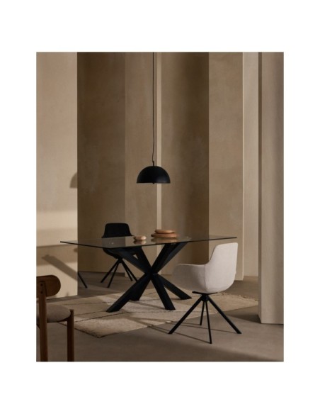 Mesa Argo de cristal y patas de acero acabado negro 200 x 100 cm - Kave Home