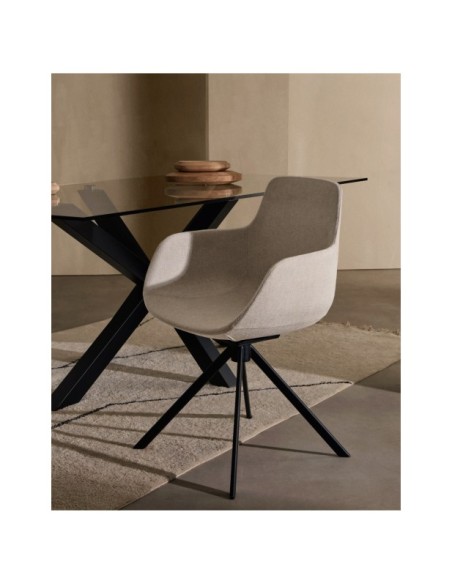 Mesa Argo de cristal y patas de acero acabado negro 200 x 100 cm - Kave Home