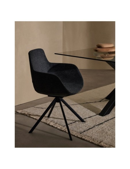 Mesa Argo de cristal y patas de acero acabado negro 200 x 100 cm - Kave Home