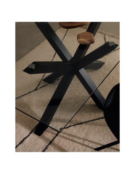 Mesa Argo de cristal y patas de acero acabado negro 200 x 100 cm - Kave Home