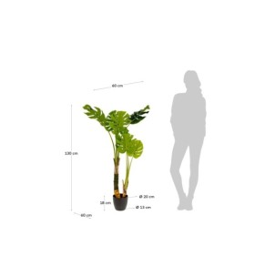 Planta artificial Monstera con maceta de cemento negro... 2