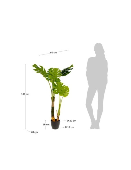 Planta artificial Monstera con maceta de cemento negro 130 cm - Kave Home