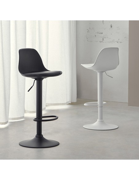 Taburete Alto Regulable EMIL 62/82 cm, Metal / PU Negro