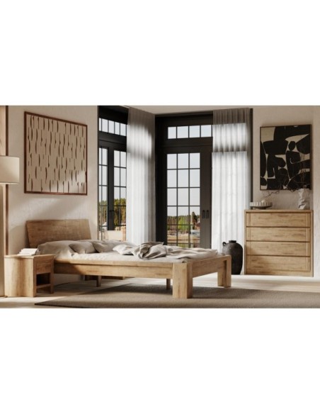 Cama MONTANA 140 cm de Madera Maciza en Roble Rústico - Olivia Living