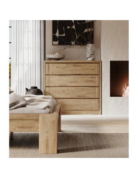 Cama MONTANA 160 cm de Madera Maciza en Roble Rústico - Olivia Living