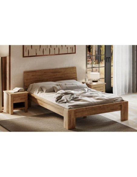 Cama MONTANA 180 cm de Madera Maciza en Roble Rústico - Olivia Living