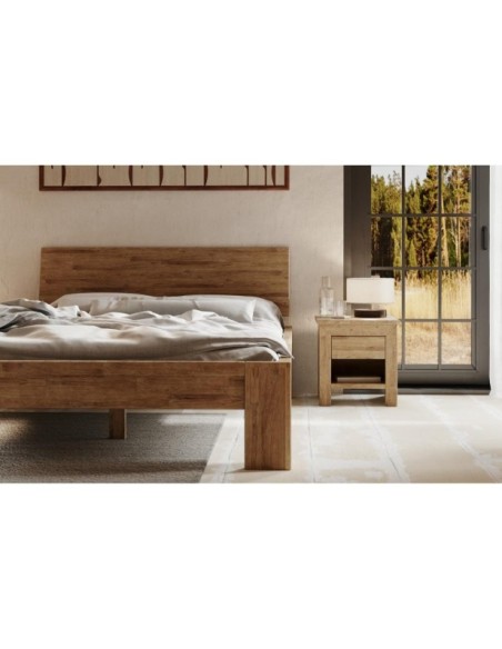 Cama MONTANA 180 cm de Madera Maciza en Roble Rústico - Olivia Living