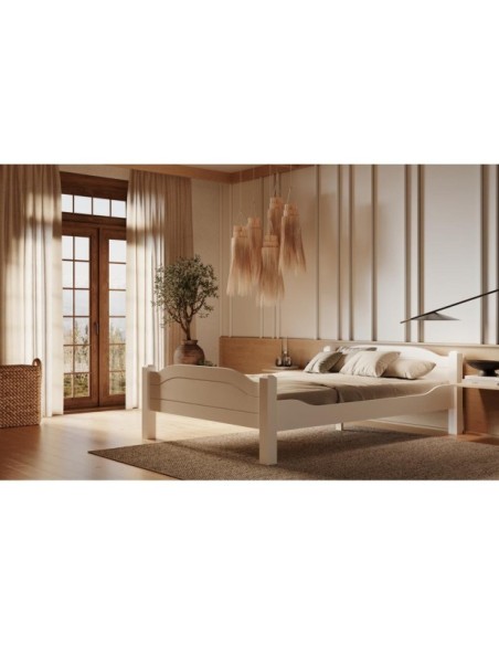 Cama LIVA WHITE 90 cm de Madera Maciza en Pino Blanco - Olivia Living