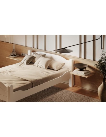 Cama LIVA WHITE 140 cm de Madera Maciza en Pino Blanco - Olivia Living