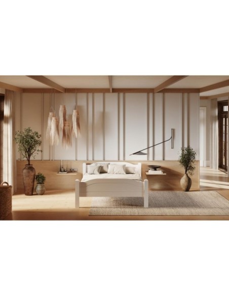 Cama LIVA WHITE 140 cm de Madera Maciza en Pino Blanco - Olivia Living