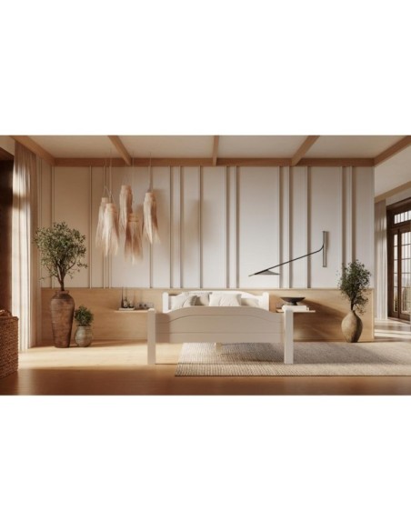 Cama LIVA WHITE 140 cm de Madera Maciza en Pino Blanco - Olivia Living