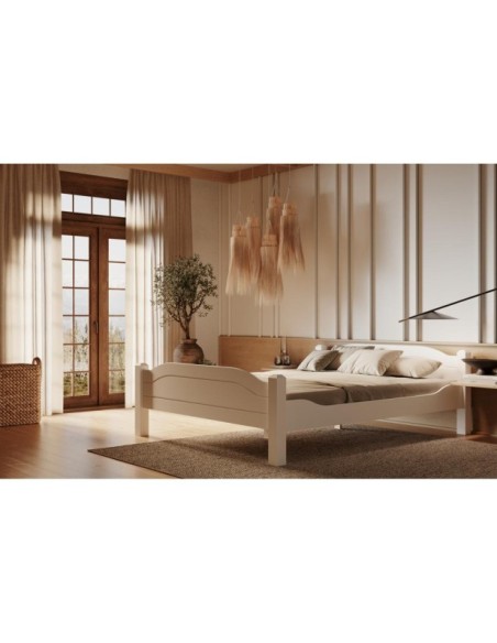 Cama LIVA WHITE 160 cm de Madera Maciza en Pino Blanco - Olivia Living