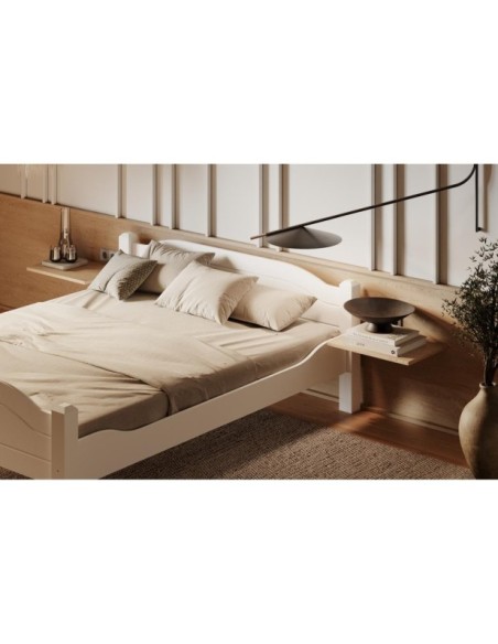 Cama LIVA WHITE 160 cm de Madera Maciza en Pino Blanco - Olivia Living
