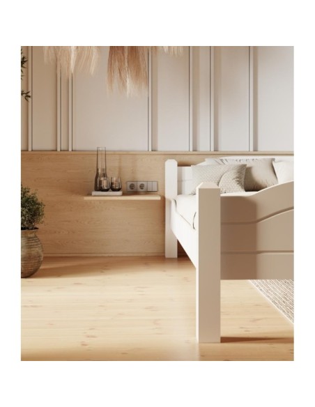 Cama LIVA WHITE 160 cm de Madera Maciza en Pino Blanco - Olivia Living