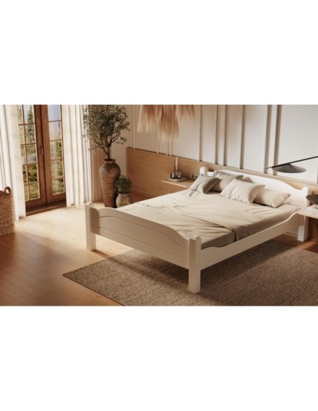 Cama LIVA WHITE 180 cm de Madera Maciza en Pino Blanco - Olivia Living