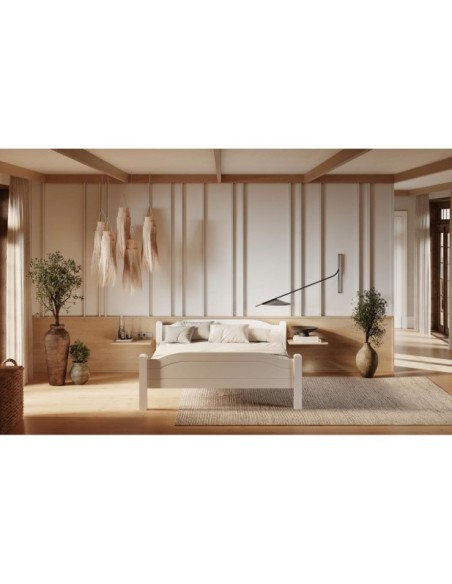 Cama LIVA WHITE 180 cm de Madera Maciza en Pino Blanco - Olivia Living
