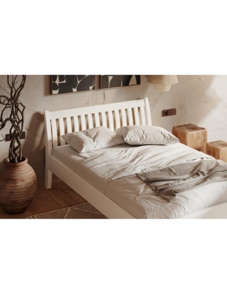 Cama TONJA WHITE 90 cm de Madera Maciza en Pino Blanco - Olivia Living