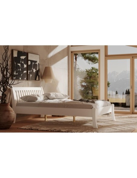 Cama TONJA WHITE 90 cm de Madera Maciza en Pino Blanco - Olivia Living