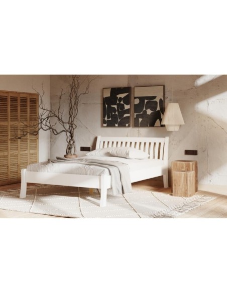 Cama TONJA WHITE 90 cm de Madera Maciza en Pino Blanco - Olivia Living