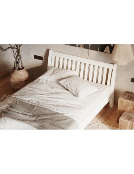 Cama TONJA WHITE 140 cm de Madera Maciza en Pino Blanco - Olivia Living