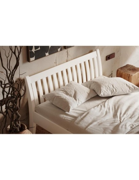 Cama TONJA WHITE 140 cm de Madera Maciza en Pino Blanco - Olivia Living