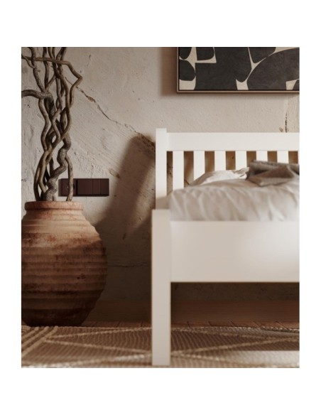 Cama TONJA WHITE 140 cm de Madera Maciza en Pino Blanco - Olivia Living