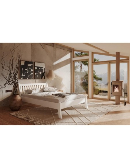 Cama TONJA WHITE 160 cm de Madera Maciza en Pino Blanco - Olivia Living