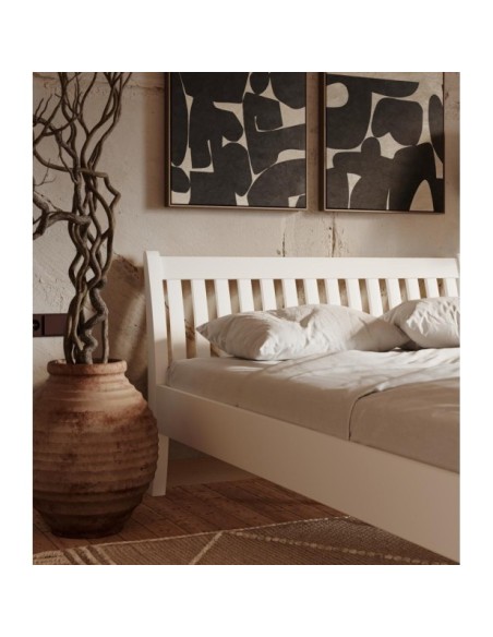 Cama TONJA WHITE 180 cm de Madera Maciza en Pino Blanco - Olivia Living