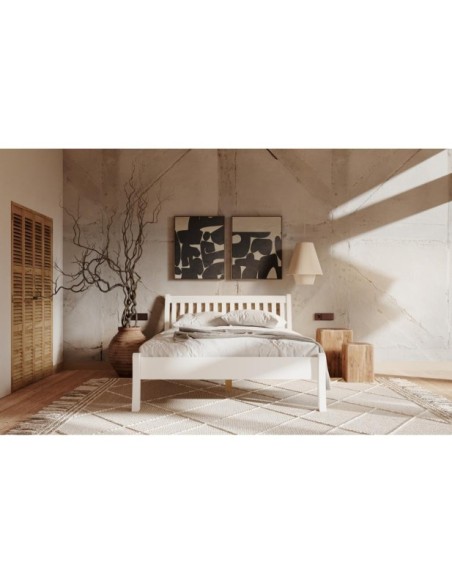 Cama TONJA WHITE 180 cm de Madera Maciza en Pino Blanco - Olivia Living