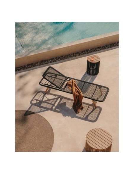 Mesa de centro Dandara de acero, cuerda beige y madera maciza acaciaØ70 cm FSC 100% - Kave Home