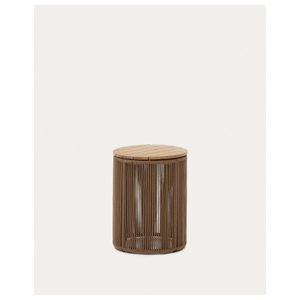 Mesa auxiliar Dandara de acero, cuerda beige y madera maciza de acacia Ø40 cm FSC 100% - Kave Home