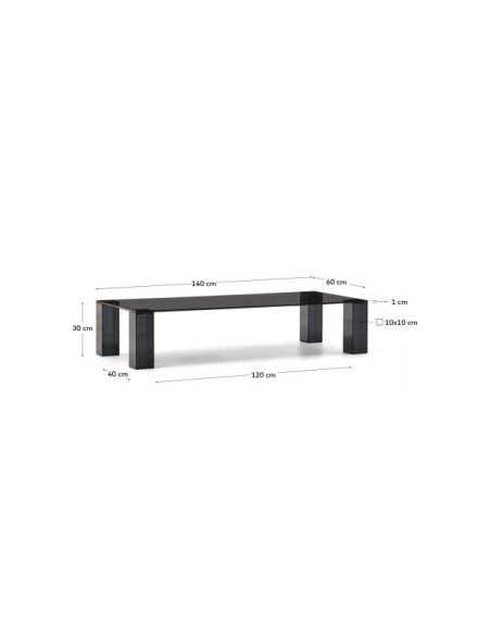 Mesa de centro Adularia de cristal templado gris oscuro 140 x 60 cm - Kave Home