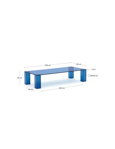 Mesa de centro Adularia de cristal templado azul 140 x 60 cm - Kave Home
